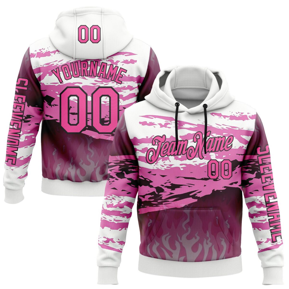 Custom White Pink-Black 3D Abstract Flame Sports Pullover Sweatshirt Hoodie
