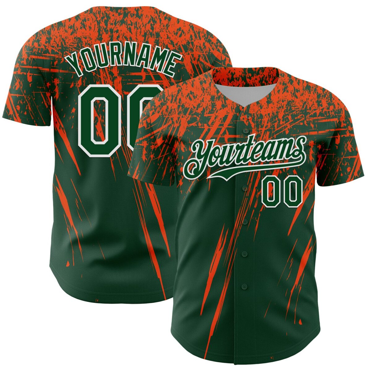 Custom Green Orange-White Distressed Scratch Brush Stroke Authentic Baseball Jersey