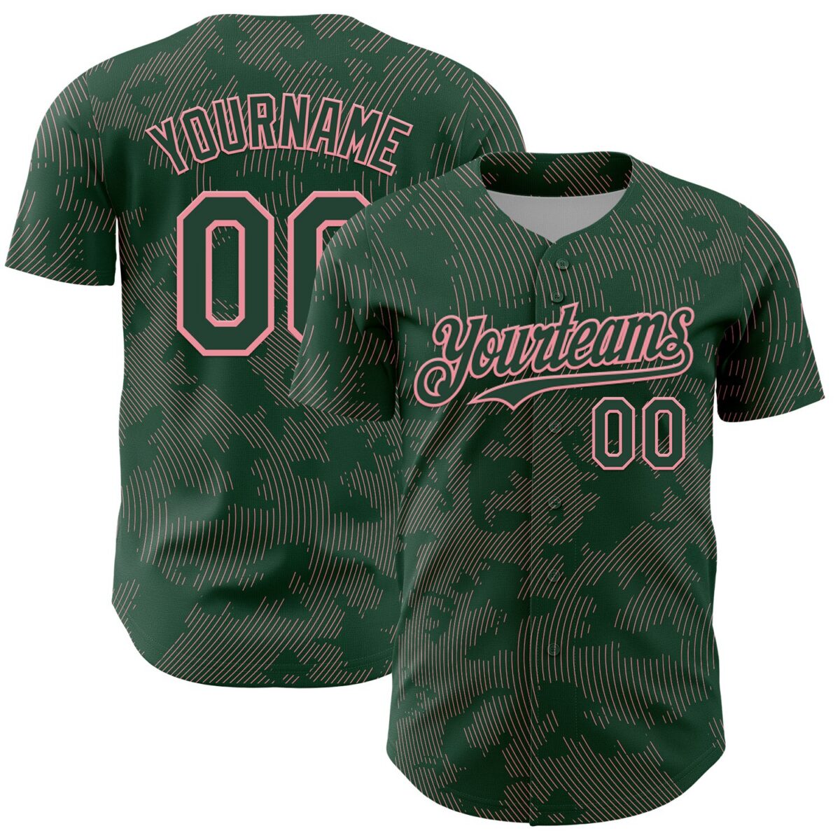 Custom Green Medium Pink Curve Lines Authentic Baseball Jersey